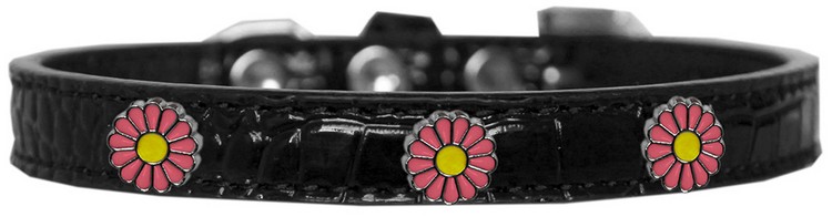 Pink Daisy Widget Croc Dog Collar Black Size 10